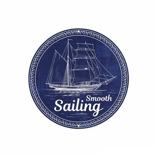 8"DIA METAL SMOOTH SAILING SIGN - WHITE/NAVY BLUE - MD1273