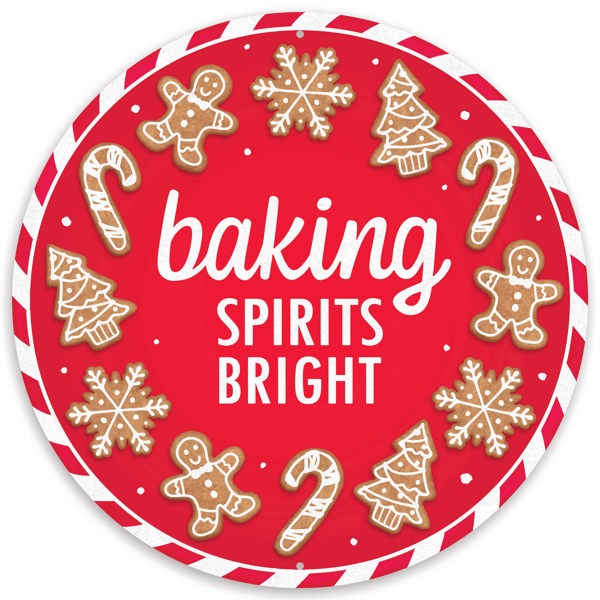 12"DIA METAL BAKING SPIRITS BRIGHT SIGN - RED/LIGHT BROWN/WHITE - MD1366