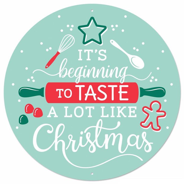 8"DIA METAL TASTE LIKE CHRISTMAS SIGN - RED/JADE/TEAL - MD1371