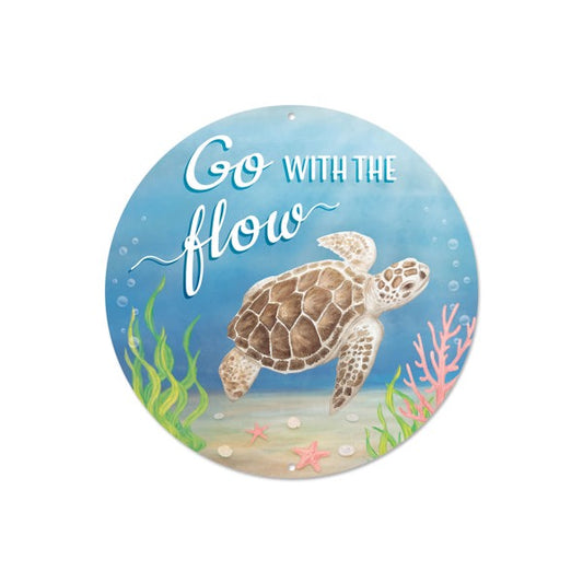8"DIA METAL GO WITH THE FLOW SIGN - BLUE/BROWN/WHITE - MD1386
