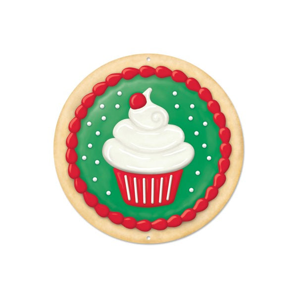 8"DIA METAL SUGAR COOKIE/CUPCAKE SIGN - JADEITE/RED/WHITE - MD139268