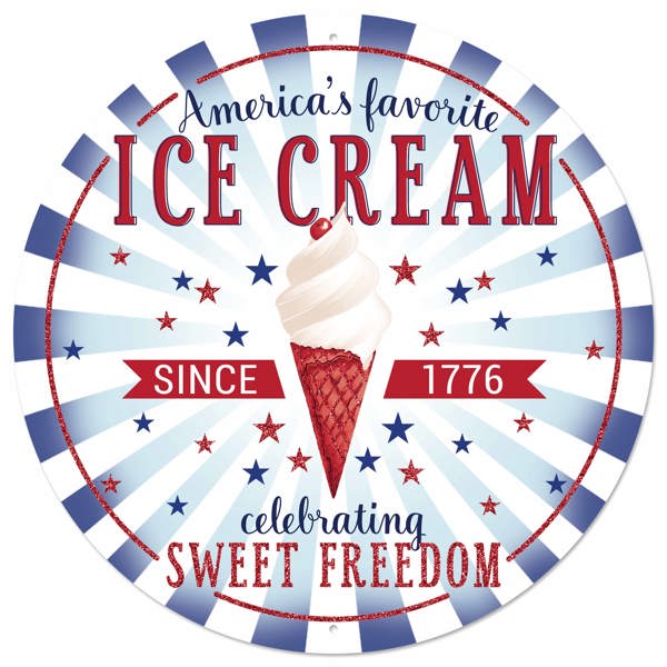 12"DIA METAL AMERICA'S ICE CREAM SIGN - RED/WHITE/BLUE - MD1510