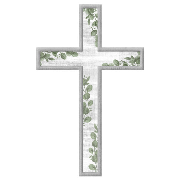 16"H X 10"L EUCALYPTUS CROSS SIGN - GREY/SAGE - MD151610