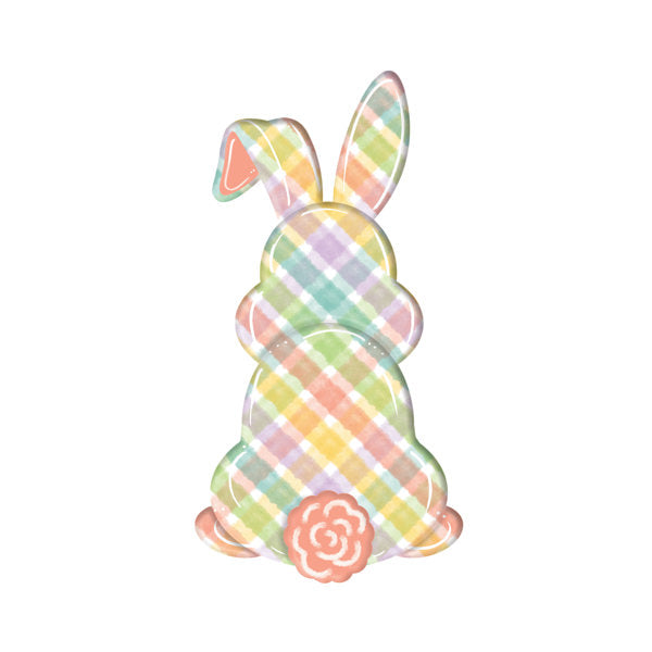 15"H X 7.9"L PLAID BUNNY BOTTOM SIGN-WHITE,PEACH,GREEN,TEAL,LAVENDER-MD1543F5