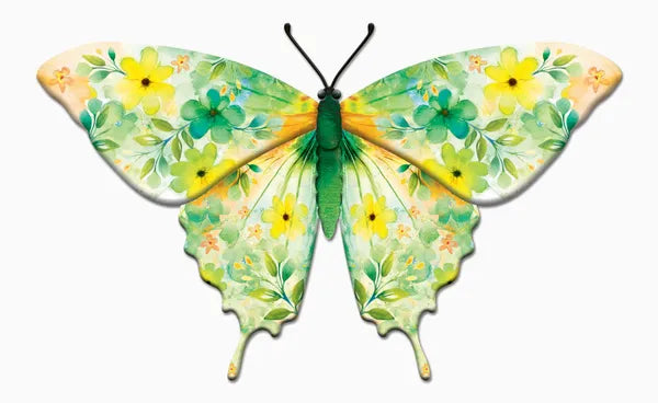 13.5"L X 8.45"H BOTANICAL BUTTERFLY SIGN -GREEN/YELLOW -MD1734K4