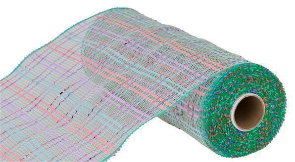 10"X10YD LIME GREEN, PINK, BLUE, LAVENDAR, IRIDESENT VERTICAL FOIL PLAID MESH - RE1368XJ