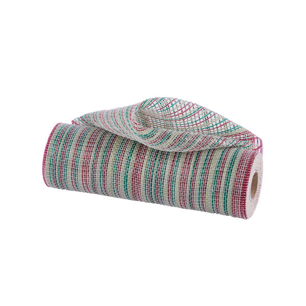 10"X10YD VERTICAL MULTICOLOR STRIPE MESH - BURGUNDY/SAGE/HUNTER/CRM - RE1369YH