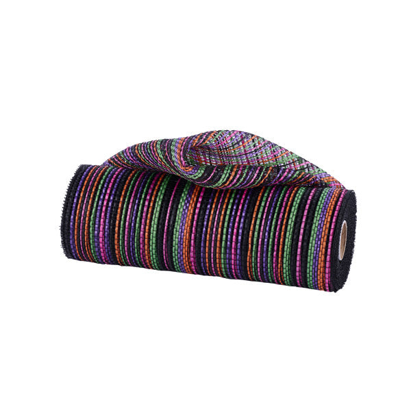 10"X10YD VERTICAL MULTICOLOR STRIPE MESH - ORG/PRPL/LIME/HOT PNK/BLK - RE1369YM
