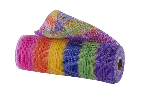 10" x 10yd Vertical Rainbow Stripe Mesh-Pnk/Org/Ylw/Ryl/Lime/Prpl-RE13851M