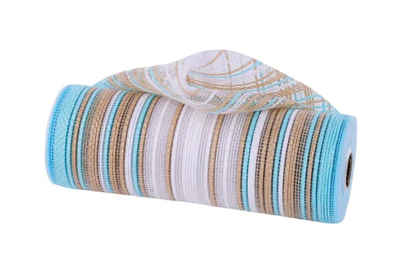 10"X10YD VERTICAL OMBRE STRIPE MESH-ROBIN EGG/NATURAL/WHITE-RE13861X