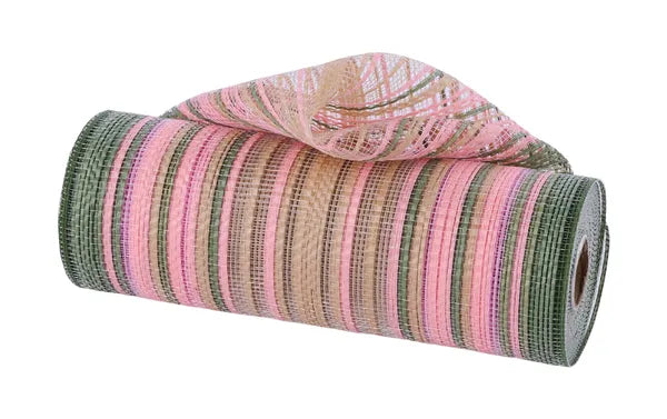 10"X10YD VERTICAL OMBRE STRIPE MESH-SAGE GREEN/NATURAL/BLUSH-RE13862C