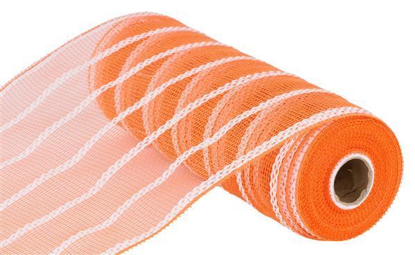 10"X10YD ORANGE AND WHITE VERTICAL WIDE STRIPE MESH - RE8903JJ