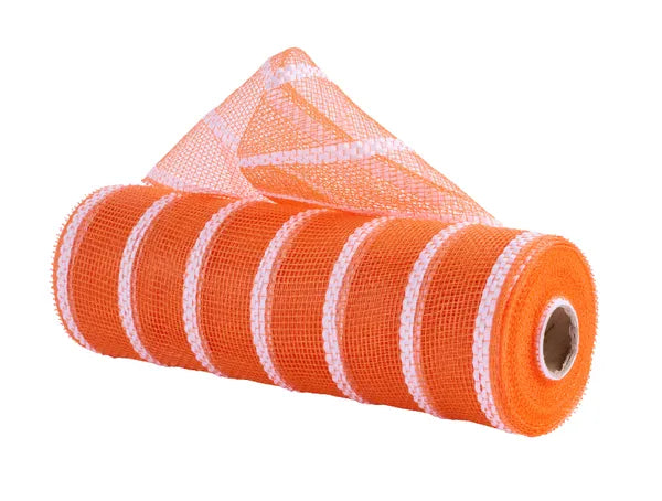 10"X10YD VERTICAL WIDE STRIPE MESH-ORANGE/WHITE-RE8903JJ