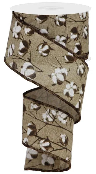 2.5"X10YD COTTON PODS ON ROYAL-LT BEIGE/DK BROWN/WHITE-RG0180901