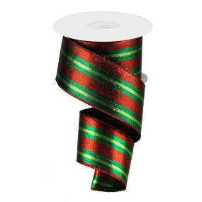 2.5"X10YD METALLIC VERTICAL STRIPE - RED/EMERALD/LIME - RGA14292Y