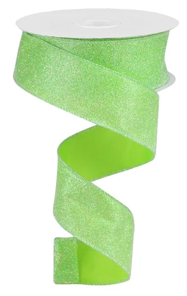 1.5"X10YD IRIDESCENT GLITTER ON SATIN-LIME GREEN/IRIDESCENT-RGA181633