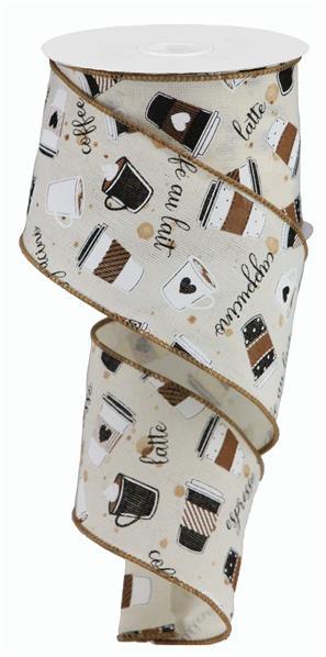 2.5"X10YD COFFEE CUPS ON COTTON - RGB1095C2