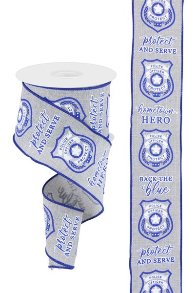 2.5"X10yd Police Badge On Royal burlap ribbon