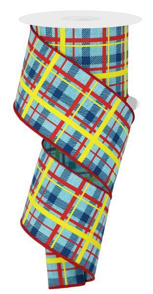 2.5"X10YD RED, BLUE AND YELLOW PRINTED PLAID/ROYAL - RGC1541W5