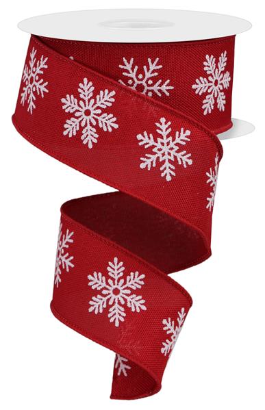 1.5"X10YD SNOWFLAKE/RYL BURLAP - RED/WHITE - RGE155524