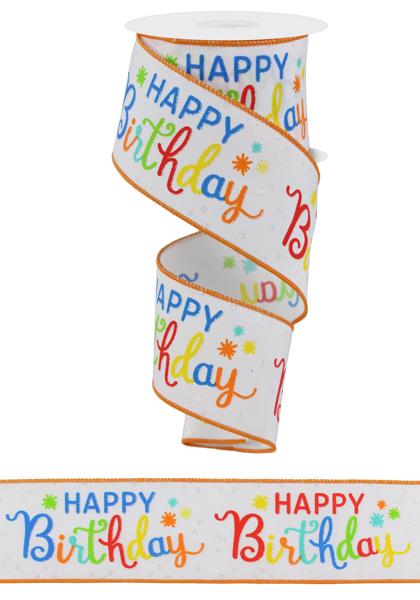 2.5" x 10yd Happy Birthday Script-White/Orng/Blu/Rd-RGE163027