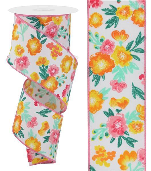 2.5"X10YD SOFT FLORALS ON DIAGONAL WEAVE - RGE175834