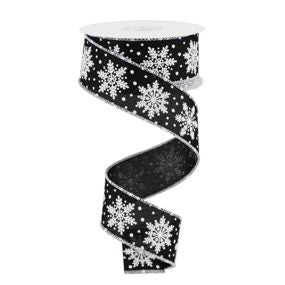 1.5"X10YD SNOWFLAKES - BLACK WHITE - RGE197202