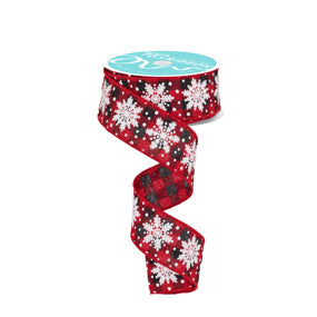 1.5"X10YD SNOWFLAKES ON WOVEN - RED BLACK WHITE - RGF1063CM
