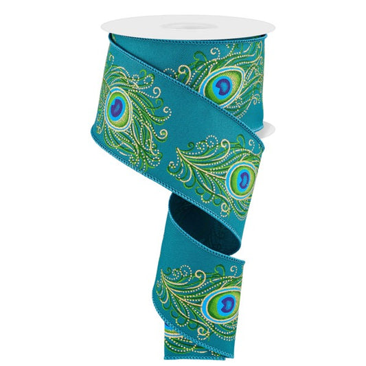 2.5"X10YD PEACOCK FEATHER - DK TEAL/GRN/BLUE/GOLD - RGF108034