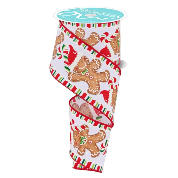 2.5"X10YD GINGERBREAD W/SANTA HAT - WHITE/RED/BROWN/GREEN - RGF123027
