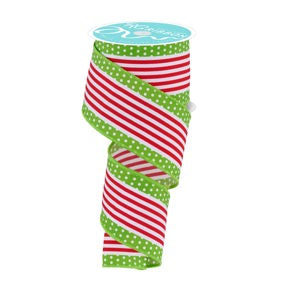 2.5"X10YD VERTICAL STRPE POLKA DOT EDGE - WHITE RED LIME - RGF1301T9