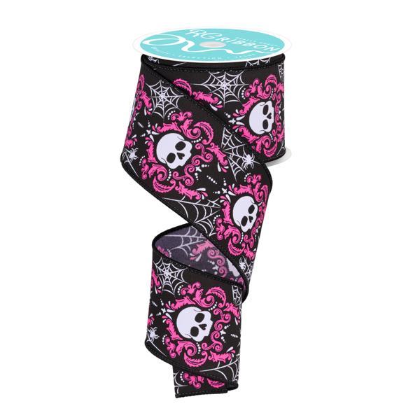 2.5"X10YD PINK SKULL DAMASK - RGF1303J6