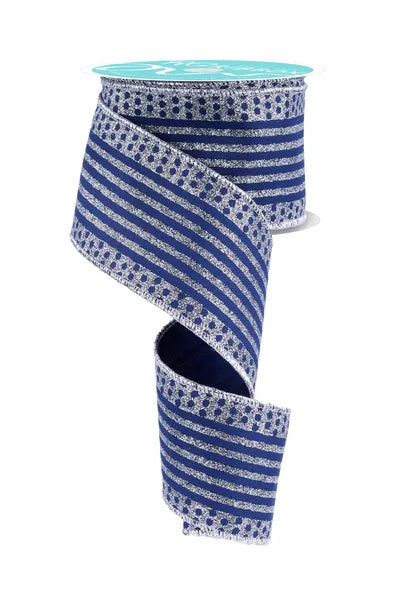 2.5"X10YD VERTICAL STRIPE/DOT EDGE-NAVY BLUE/SILVER-RGF1510T1