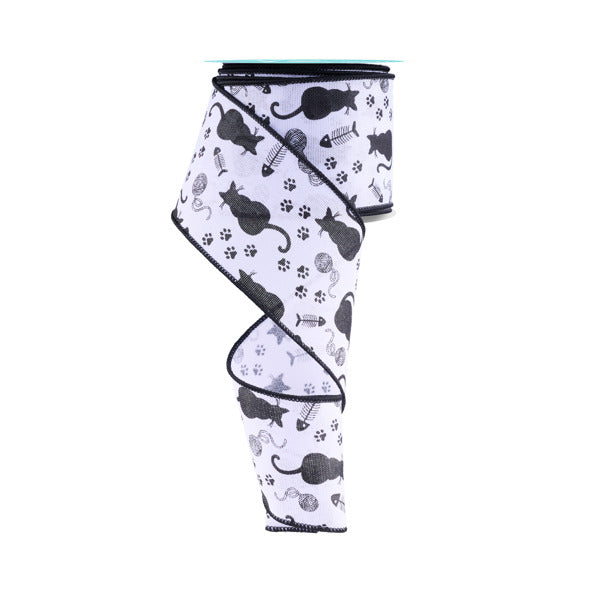 2.5"X10YD CAT SILHOUETTES - WHITE/BLACK - RGF151427