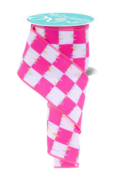 2.5"X10YD BOLD ANTIQUE CHECK - HOT PINK/WHITE - RGF162411