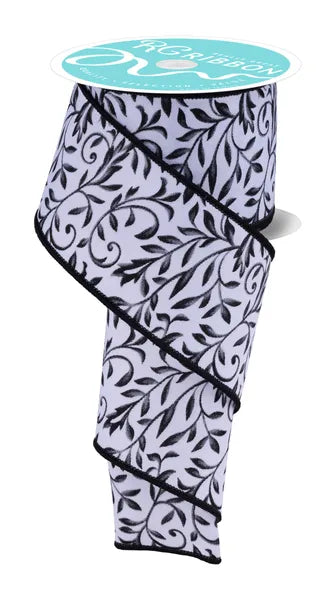 2.5"X10YD TONAL LEAVES-WHITE/GREY/BLACK-RGF182427