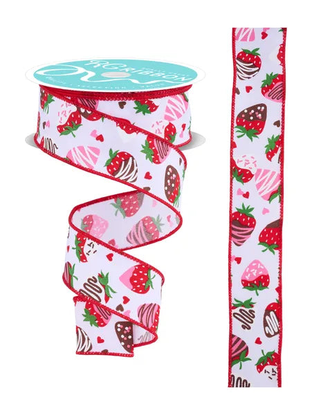 1.5"X10YD CHOCOLATE COVERED STRAWBERRIES-WHITE/MULTI-RGH106927