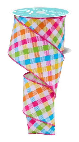 2.5"X10YD MULTICOLOR PLAID-WHT/PINK/YLLW/TURQ/ORNG-RGH115911
