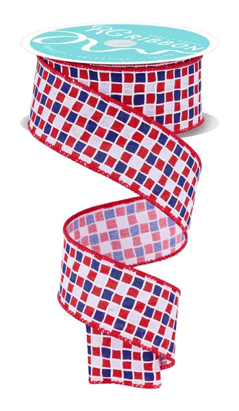 1.5"X10YD SMALL CHECK/FOAM LINES-WHITE/RED/NAVY-RGH117724