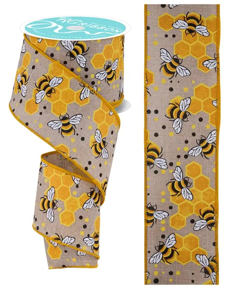 2.5"X10YD BUMBLEBEES W/ HONEYCOMB-NATURAL/BLACK/YELLOW/WHT-RGH127518