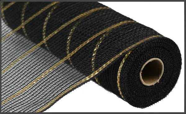 10.25"X10YD POLY/FAUX JUTE/MATTE MESH-BLACK/GOLD-RY8329F8