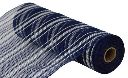 10.25"X10YD FARMHS STRIPE FAUX JUTE MESH NAVY BLUE/CREAM - RY8344B7