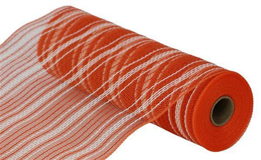 10.25"X10YD FARMHS STRIPE FAUX JUTE MESH - ORANGE/CREAM - RY8344ET