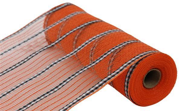 10.25"X10YD ORANGE, BLACK AND WHITE XLWIDE FABRIC/FAUX JUTE MESH - RY8901FN