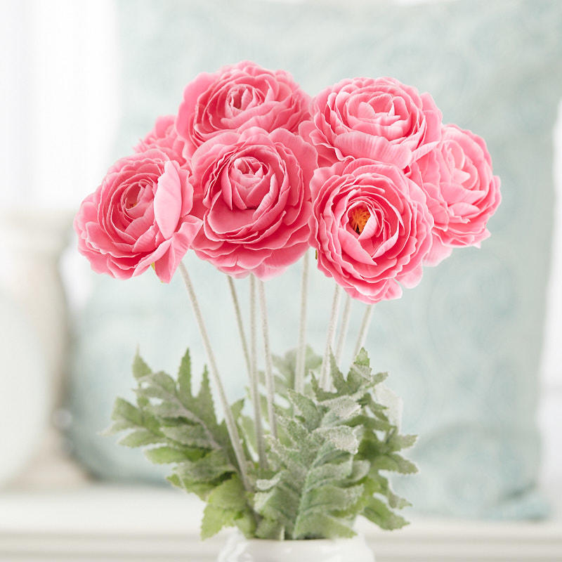 RANUNCULUS BUSH X8 Flocked STEM 18" PINK - SE6048-PNK