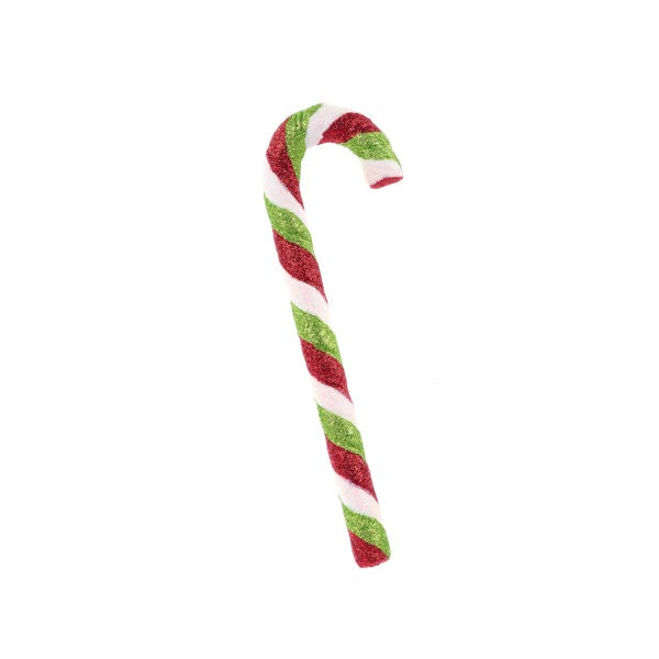 10"L GLITTER CANDY CANE ORN - RED/WHITE/LIME - XC113192