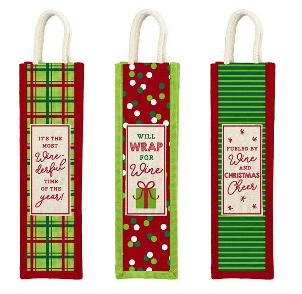 14.5"H X 4"SQ CHRISTMAS WINE BAG - XC7221