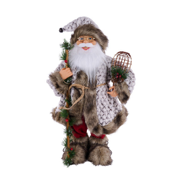 24"H WOODLAND STANDING SANTA W/SNOWSHOES - BROWN/RED - XN3711