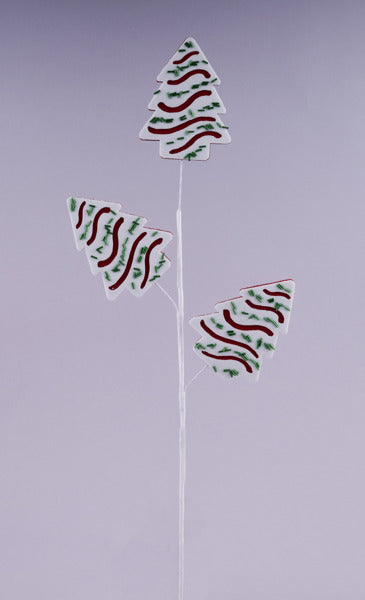 27"L FELT/BEAD CHRISTMAS TREE CAKE SPRAY - WHITE/RED/EMERALD - XP388327