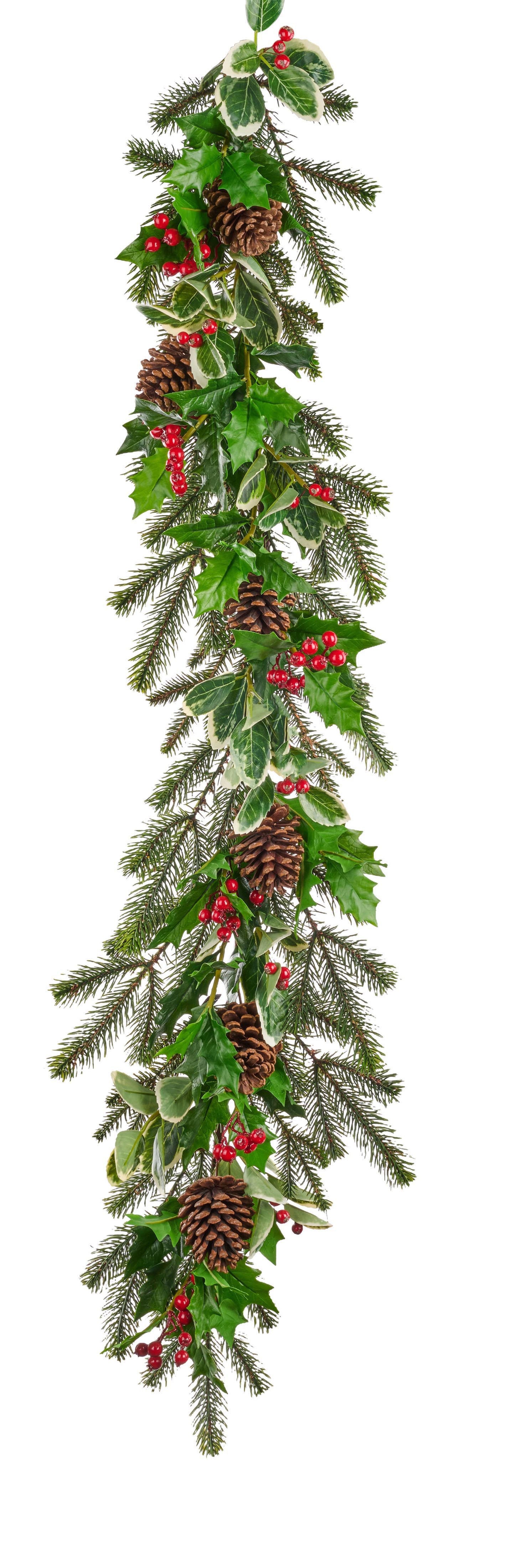 48"L PINE, PINECONE, HOLLY GARLAND - GREEN/RED - XX8666